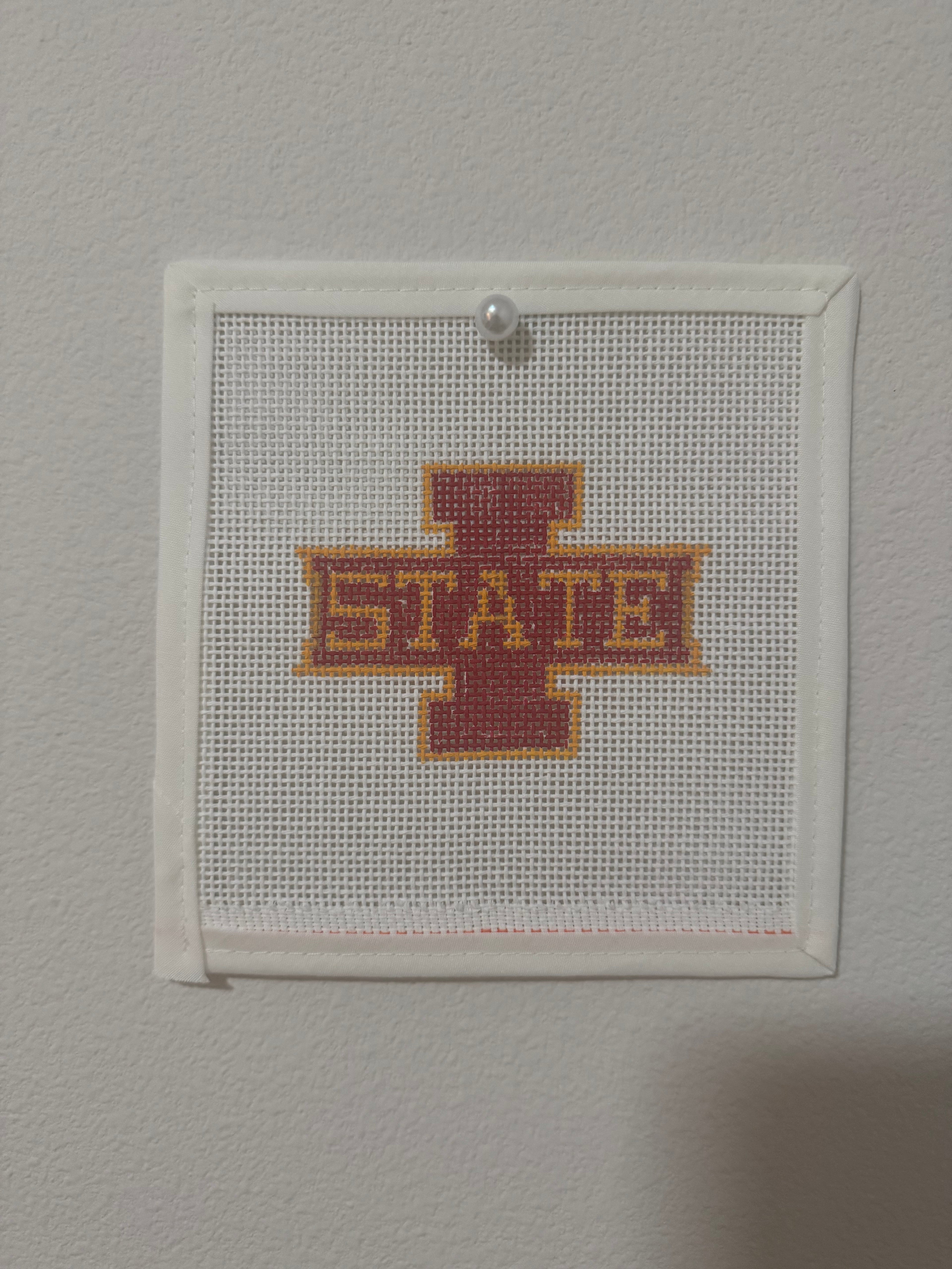 Iowa Gameday: "I" State Red and Gold Mini Needlepoint Canvas