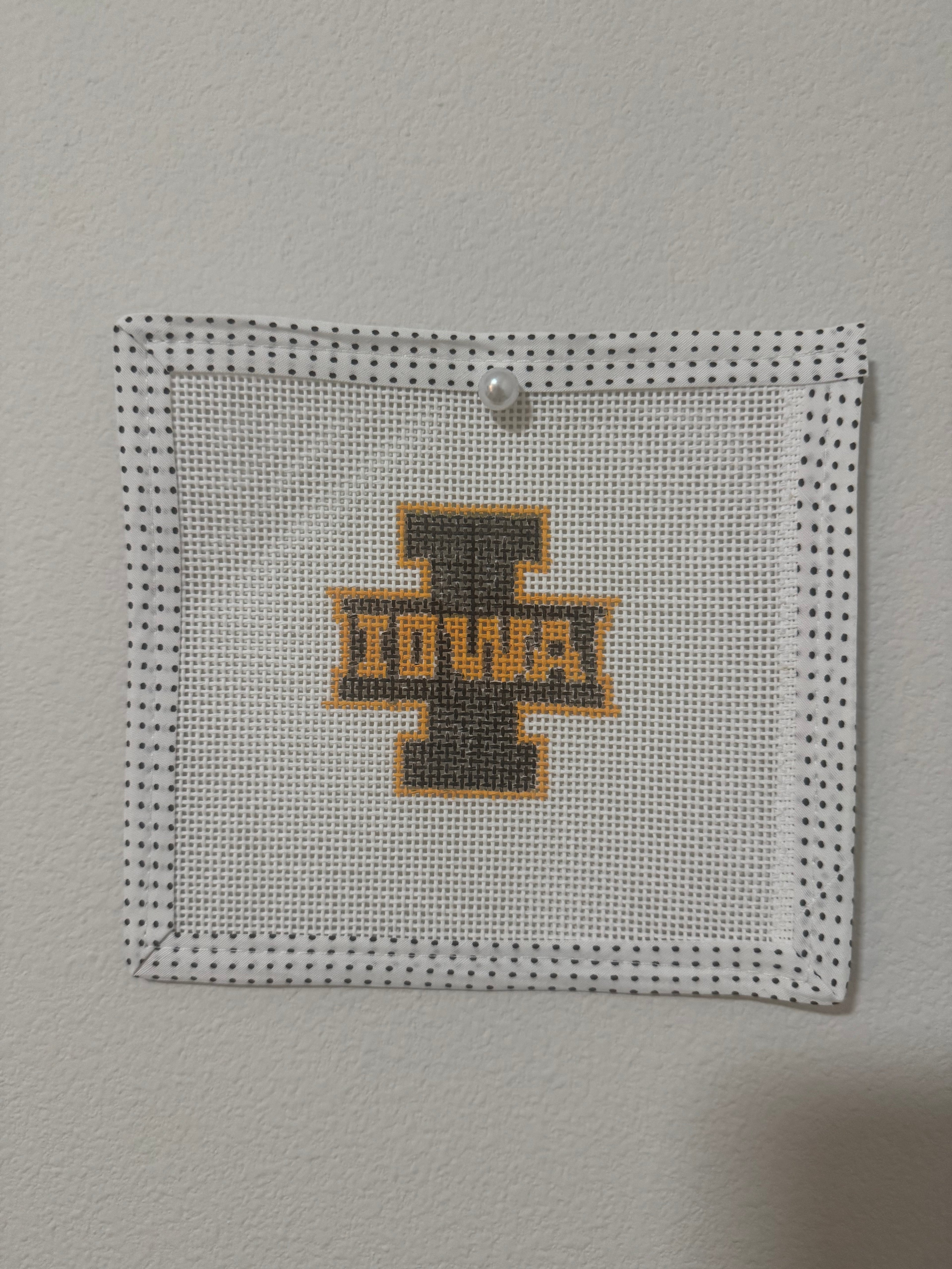 Iowa Gameday: 'I' Iowa Black and Gold Mini Needlepoint Canvas