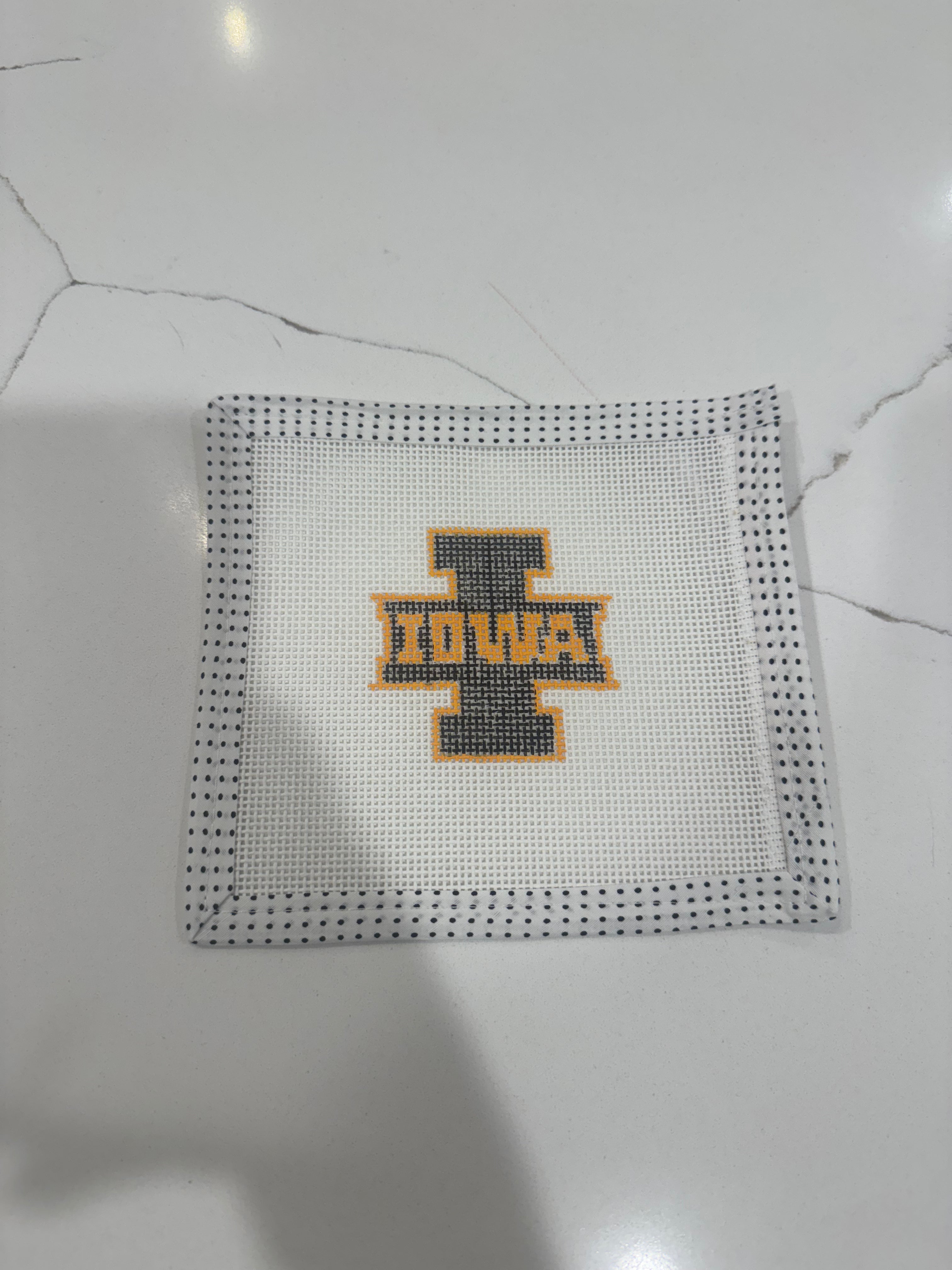 Iowa Gameday: 'I' Iowa Black and Gold Mini Needlepoint Canvas
