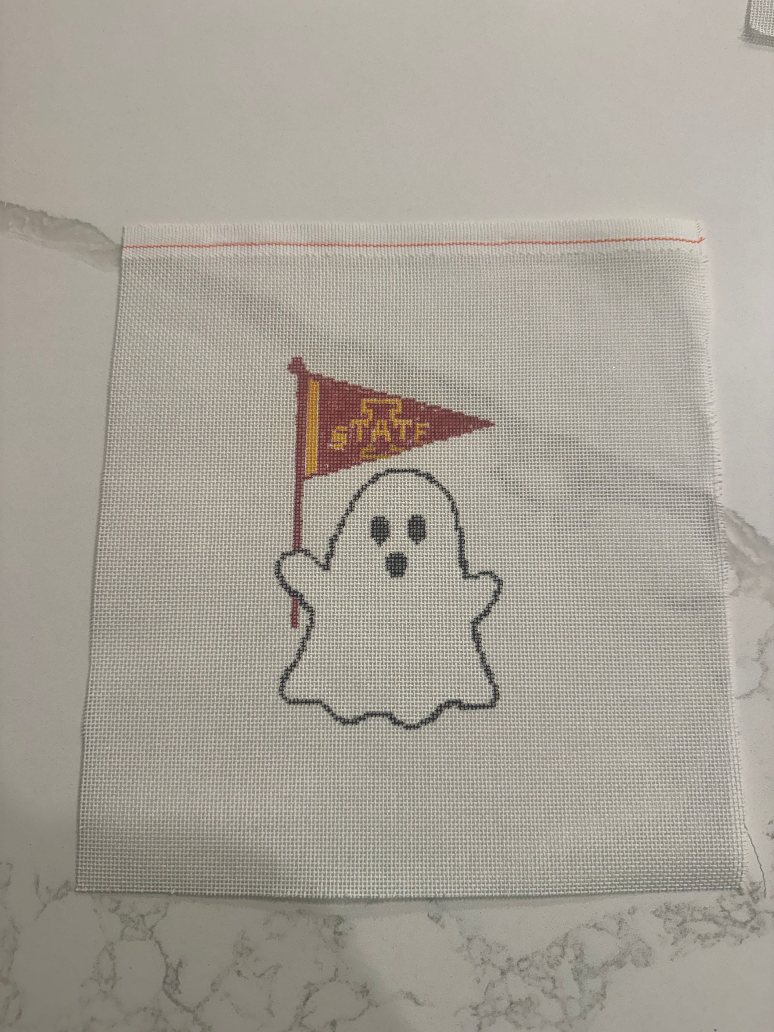 Fall in Iowa: Ghost with Iowa State Flag Needlepoint Canvas