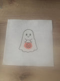 Fall in Iowa: Ghost Holding Pumpkin Bucket Needlepoint Canvas